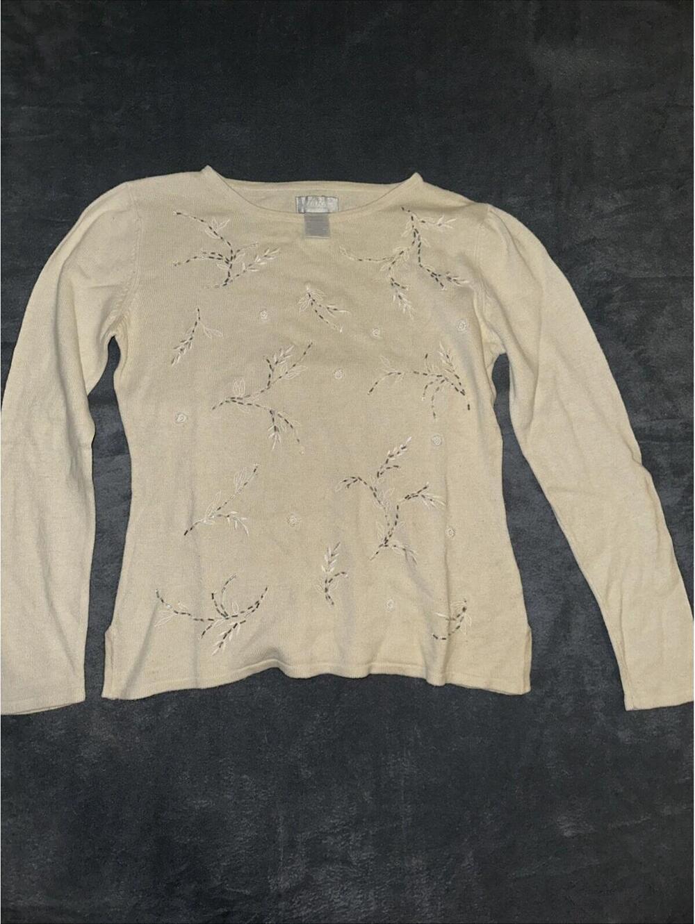 Vtg 80's Tiara International Floral Beaded Long Sleeve Sweater Silk Womens Sz Sm